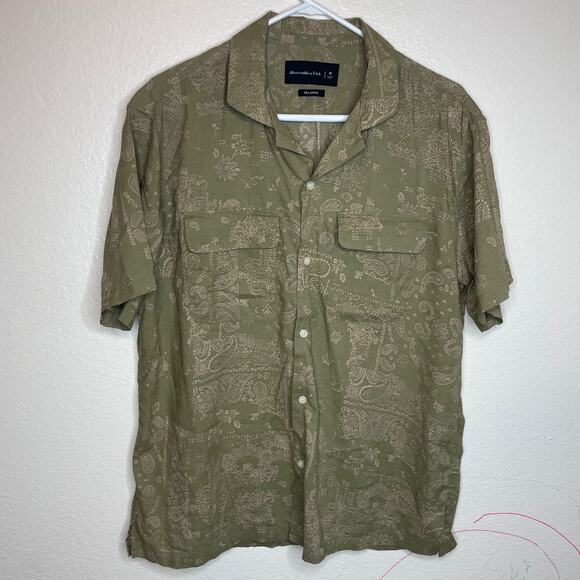 Abercrombie & Fitch Mens Cotton Blend Relaxed Fit Short Sleeve Button Shirt Sz M - Picture 1 of 9